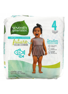 Seventh Generation, Sensitive Protection Diapers, Size 4, 20- 32 lbs, 25 Diapers