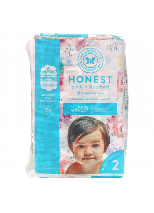 The Honest Company, Honest Diapers Size 2, 12-18 Pounds, Rose Blossom, 32 Diapers