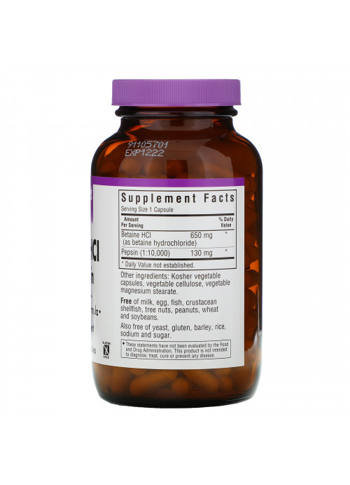Bluebonnet Nutrition, Betaine HCL, Plus Pepsin, 180 Veggie Caps