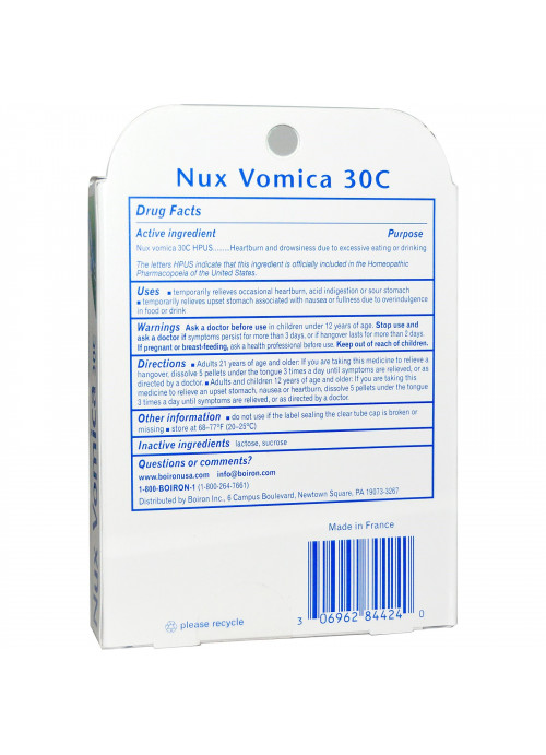 Boiron, Single Remedies, Nux Vomica, 30C, 3 Tubes, Approx 80 Pellets Each