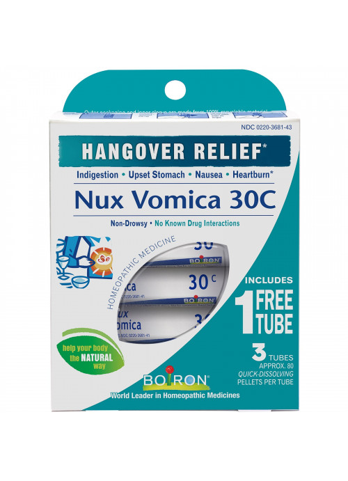 Boiron, Single Remedies, Nux Vomica, 30C, 3 Tubes, Approx 80 Pellets Each
