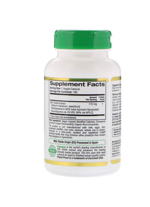 California Gold Nutrition, Milk Thistle Extract, 80% Silymarin, EuroHerbs, Clinical Strength, 180 Veggie Capsules