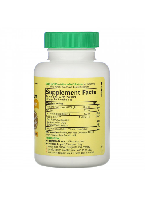 ChildLife, Probiotics with Colostrum Powder, Natural Orange/Pineapple Flavor, 1.7 oz