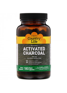 Country Life, Activated Charcoal, 260 mg, 180 Vegan Capsules