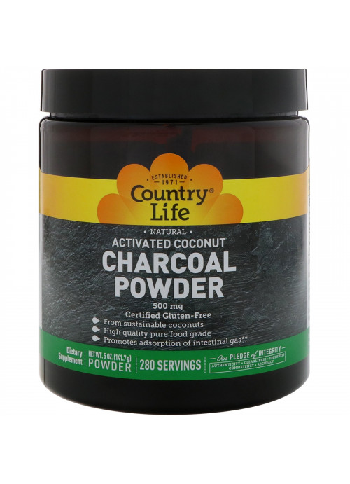 Country Life, Natural Activated Coconut Charcoal Powder, 500 mg, 5 oz (141.7 g)