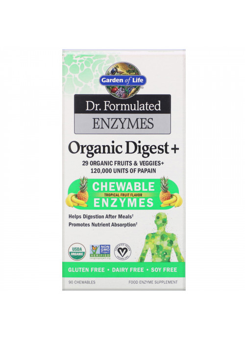 Garden of Life, Dr. Formulated Enzymes, Organic Digest +, Tropical Fruit Flavor, 90 Chewables