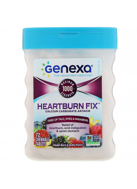 Genexa, Heartburn Fix, Calcium Carbonate Antacid, Organic Berry & Vanilla Flavors, 72 Chewable Tablets