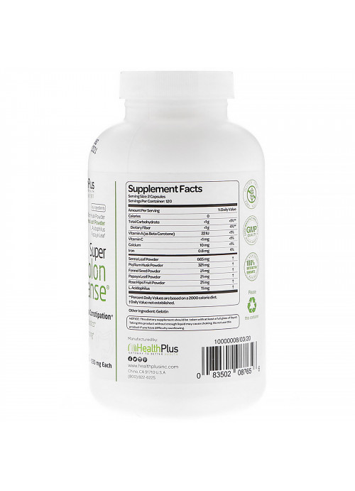 Health Plus, Super Colon Cleanse, 530 mg, 240 Capsules