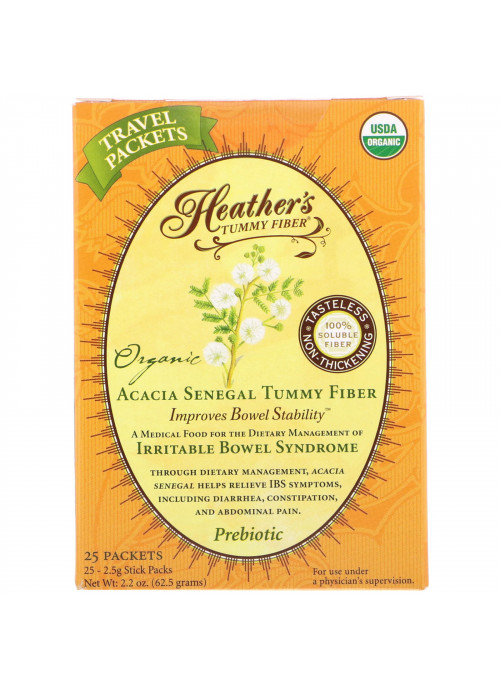 Heather's Tummy Care, Organic Acacia Senegal Tummy Fiber, 25 Stick Packs, 2.5 g Each