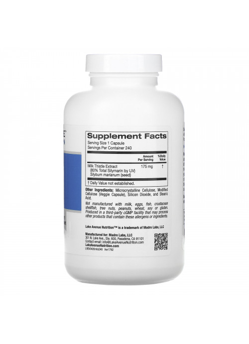 Lake Avenue Nutrition, Milk Thistle Extract, 175 mg, 240 Veggie Capsules