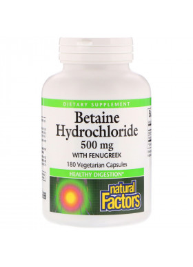 Natural Factors, Betaine Hydrochloride with Fenugreek, 500 mg, 180 Vegetarian Capsules