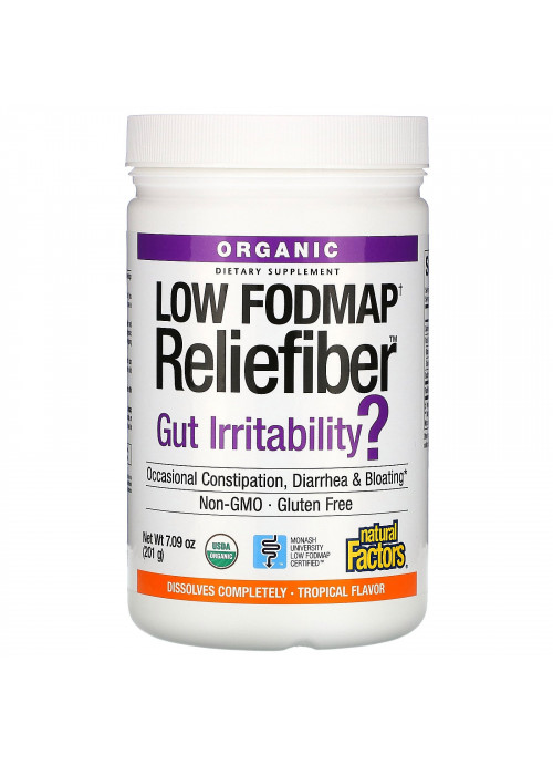 Natural Factors, Organic Low Fodmap Reliefiber, Tropical Flavor, 7.09 oz (201 g)