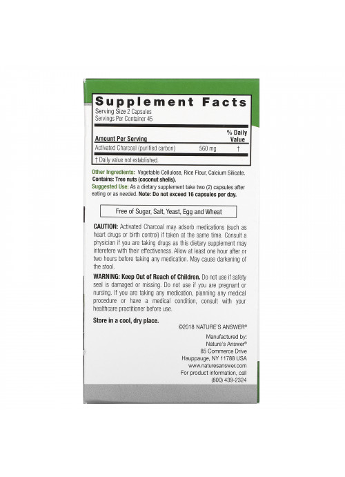 Nature's Answer, Charcoal, Activated Purified Carbon, 560 mg, 90 Vegetable Capsules