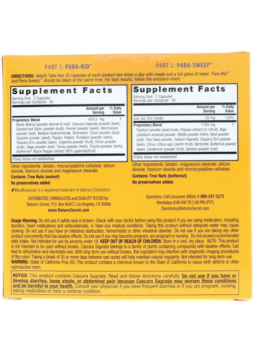 Nature's Secret, Parastroy, Cleanse & Sweep The Intestinal Tract, 2 Bottles, 90 Capsules Each