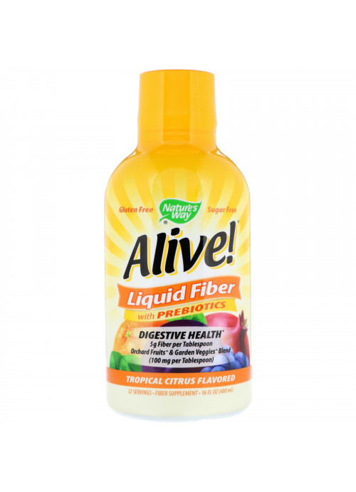 Nature's Way, Alive!, Liquid Fiber with Prebiotics, Tropical Citrus Flavored, 16 fl oz (480 ml)