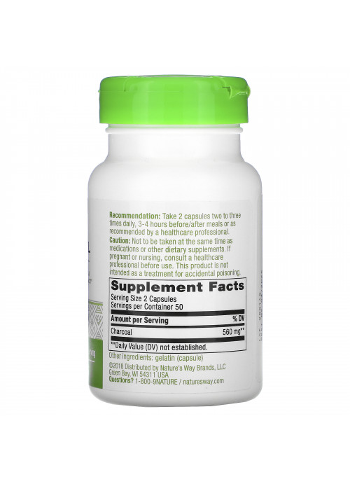 Nature's Way, Charcoal Activated, 560 mg, 100 Capsules