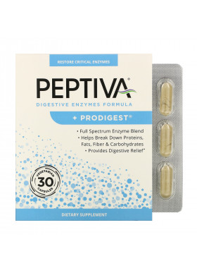 Peptiva, Digestive Enzymes Formula + Prodigest, 30 Vegetarian Capsules