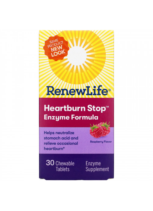 Renew Life, Heartburn Stop, Raspberry Flavor, 30 Chewable Tablets