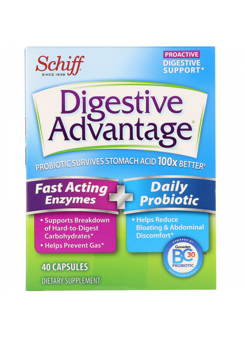 Schiff, Digestive Advantage, Fast Acting Enzymes + Daily Probiotic, 40 Capsules