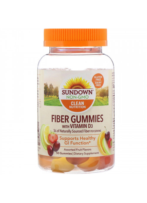 Sundown Naturals, Fiber Gummies with Vitamin D3, Assorted Fruit Flavors, 50 Gummies