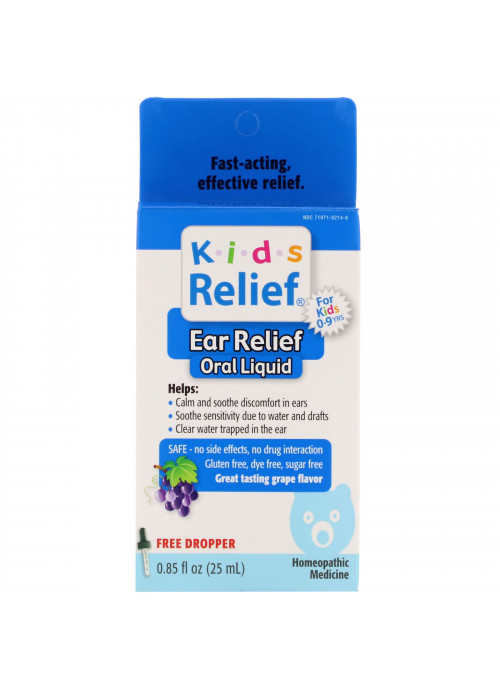 Homeolab USA, Kids Relief, Ear Relief Oral Liquid, For Kids 0-9 Yrs, Grape Flavor, 0.85 fl oz (25 ml)