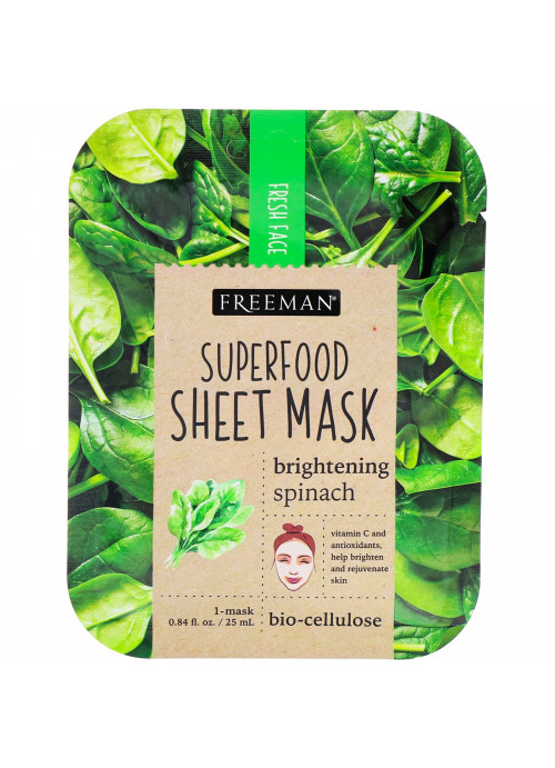 Freeman Beauty, Superfood Sheet Mask, Brightening Spinach, 1 Mask