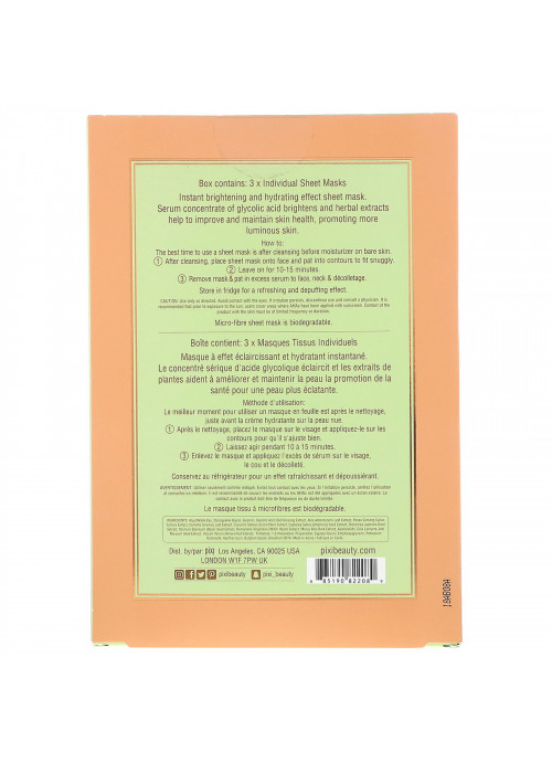 Pixi Beauty, Skintreats, Glow Glycolic Boost, Brightening Infusion Sheet Mask, 3 Sheets, 0.80 oz (23 g) Each