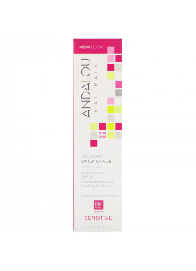 Andalou Naturals, Facial Lotion, 1000 Roses, Daily Shade, SPF 18, Sensitive, 2.7 fl oz (80 ml)