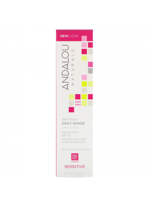 Andalou Naturals, Facial Lotion, 1000 Roses, Daily Shade, SPF 18, Sensitive, 2.7 fl oz (80 ml)