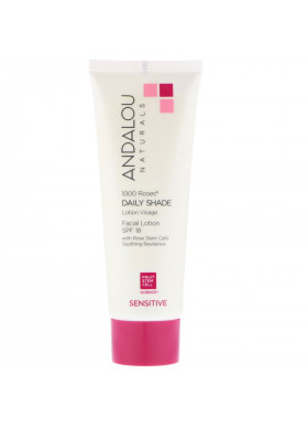 Andalou Naturals, Facial Lotion, 1000 Roses, Daily Shade, SPF 18, Sensitive, 2.7 fl oz (80 ml)
