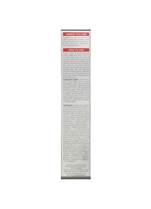 L'Oreal, Revitalift Bright Reveal, Brightening Dual Overnight Moisturizer, 1 fl oz (30 ml)