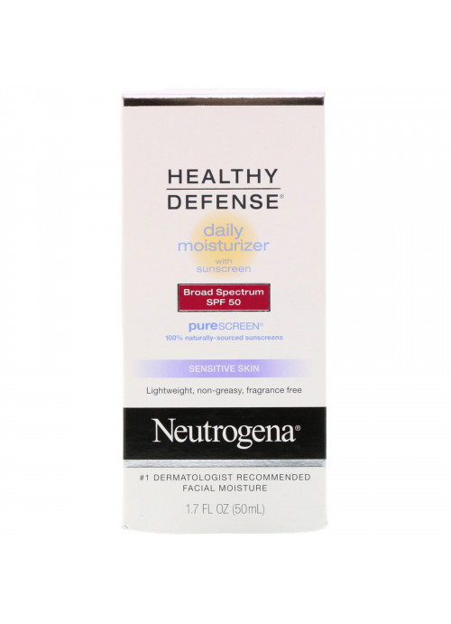 Neutrogena, Healthy Defense, Daily Moisturizer with Sunscreen, Broad Spectrum SPF 50, Sensitive Skin, 1.7 fl oz (50 ml)