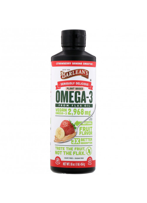 Barlean's, Seriously Delicious, Omega-3 from Flax Oil, Strawberry Banana Smoothie, 16 oz (454 g)