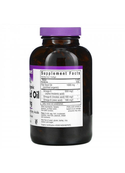 Bluebonnet Nutrition, Organic Flax Seed Oil, 1,000 mg, 250 Softgels