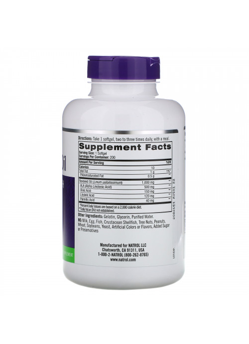Natrol, Flaxseed Oil, Heart Health, 1,000 mg, 200 Softgels