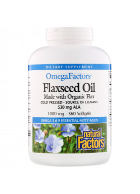 Natural Factors, Omega Factors, Flaxseed Oil, 1000 mg, 360 Softgels
