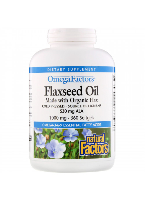 Natural Factors, Omega Factors, Flaxseed Oil, 1000 mg, 360 Softgels