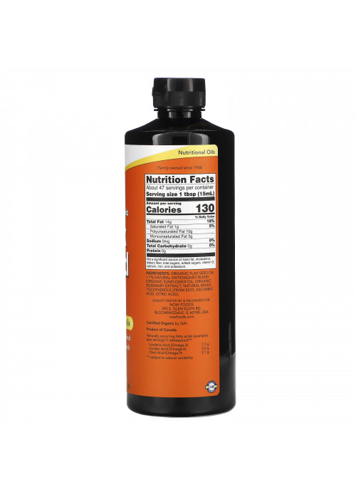 Now Foods, Certified Organic Flax Seed Oil, 24 fl oz (710 ml)