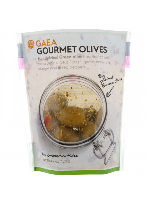 Gaea, Gourmet Olives, Marinated Pitted Green Olives, 4.2 oz (120 g)
