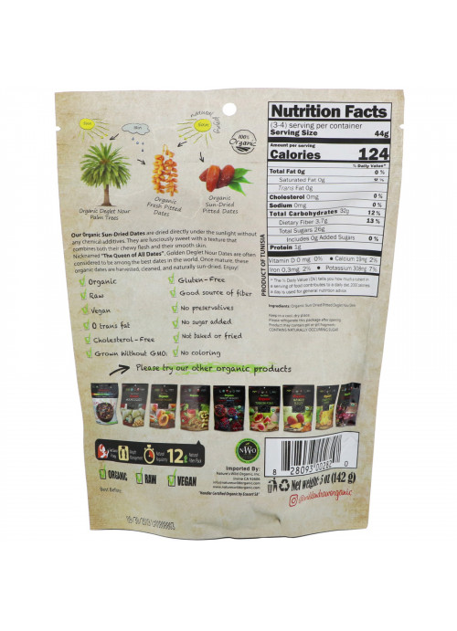 Nature's Wild Organic, Wild & Raw, Sun-Dried, Organic Deglet Noor Pitted Dates, 5 oz (142 g)