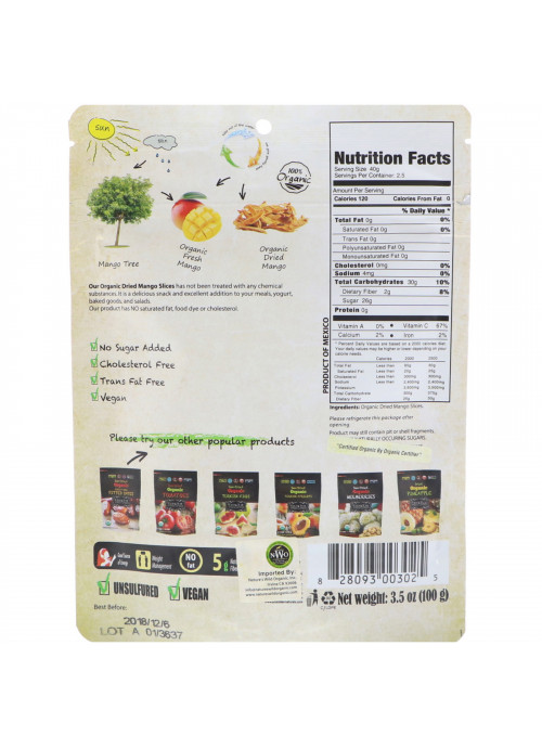 Nature's Wild Organic, Wild & Real, Dried, Organic Mango Slices, 3.5 oz (100 g)