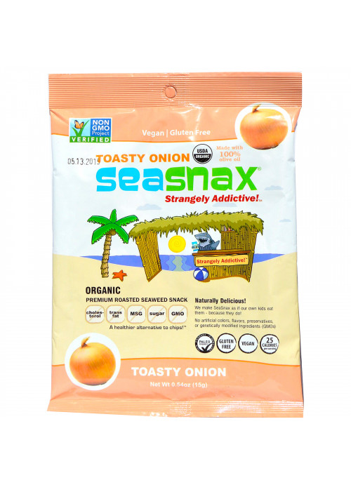 SeaSnax, Organic Premium Roasted Seaweed Snack, Toasty Onion, 0.54 oz (15 g)