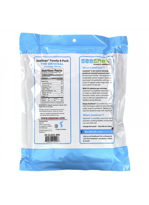 SeaSnax, Organic Premium Roasted Seaweed, The Original, 20 Large Sheets, 2.16 oz (60 g)