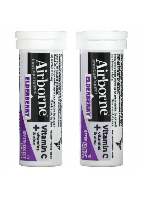 AirBorne, Immune Support Supplement, Elderberry, 2 Tubes, 10 Effervescent Tablets Each