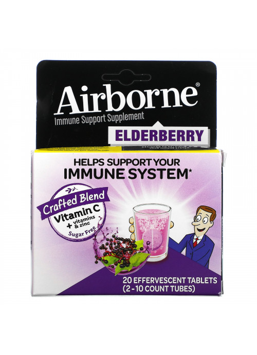 AirBorne, Immune Support Supplement, Elderberry, 2 Tubes, 10 Effervescent Tablets Each