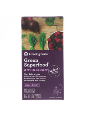 Amazing Grass, Green Superfood, Antioxidant, Sweet Berry , 15 Individual Packets, 0.24 oz (7 g) Each