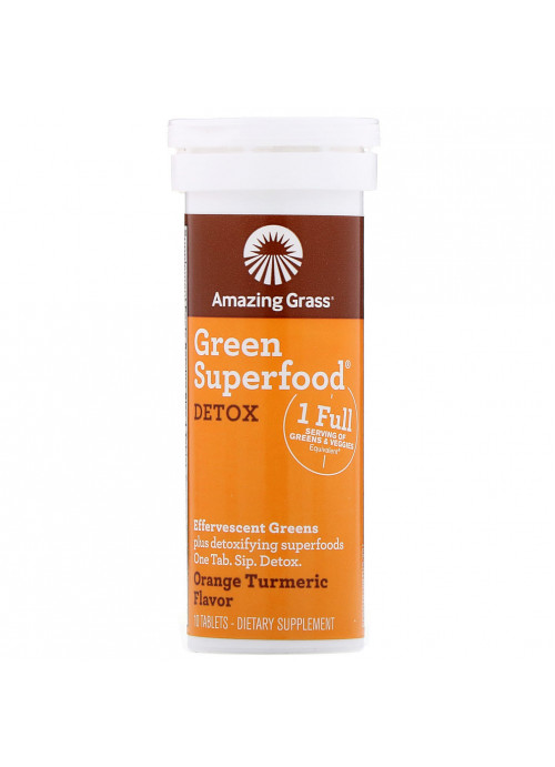 Amazing Grass, Green Superfood, Effervescent Greens Detox, Orange Turmeric Flavor, 10 Tablets