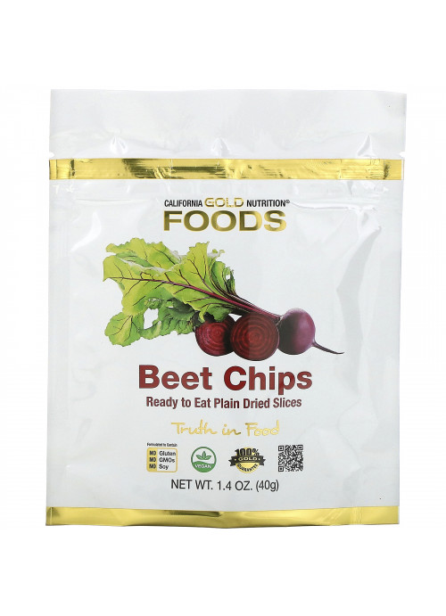 California Gold Nutrition, Beet Chips, Ready to Eat Plain Dried Slices, 1.4 oz (40g)