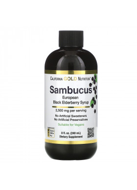 California Gold Nutrition, Sambucus European Black Elderberry Syrup, 2,500 mg, 8 fl oz (240 ml)