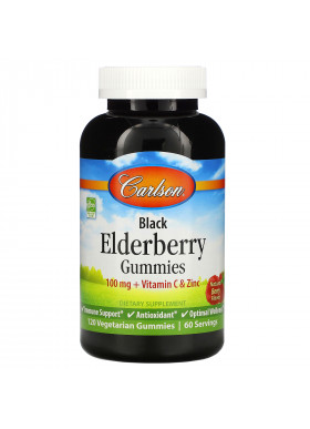 Carlson Labs, Black Elderberry Gummies + Vitamin C & Zinc, Natural Berry, 100 mg, 120 Vegetarian Gummies